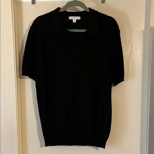 And Now This Black Cotton Knit Short Sleeve Polo Shirt Medium NWT
